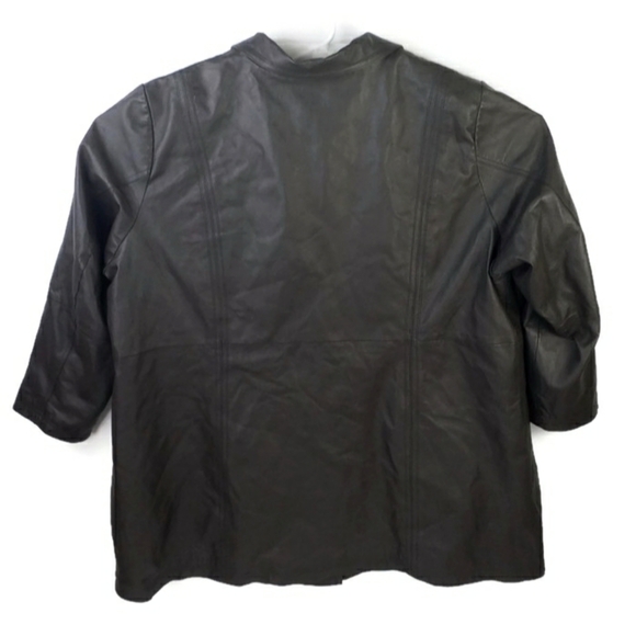 Maggie Barnes Brown Genuine Leather Button Front Long Sleeve Coat Womens Plus 4X - Picture 2 of 15